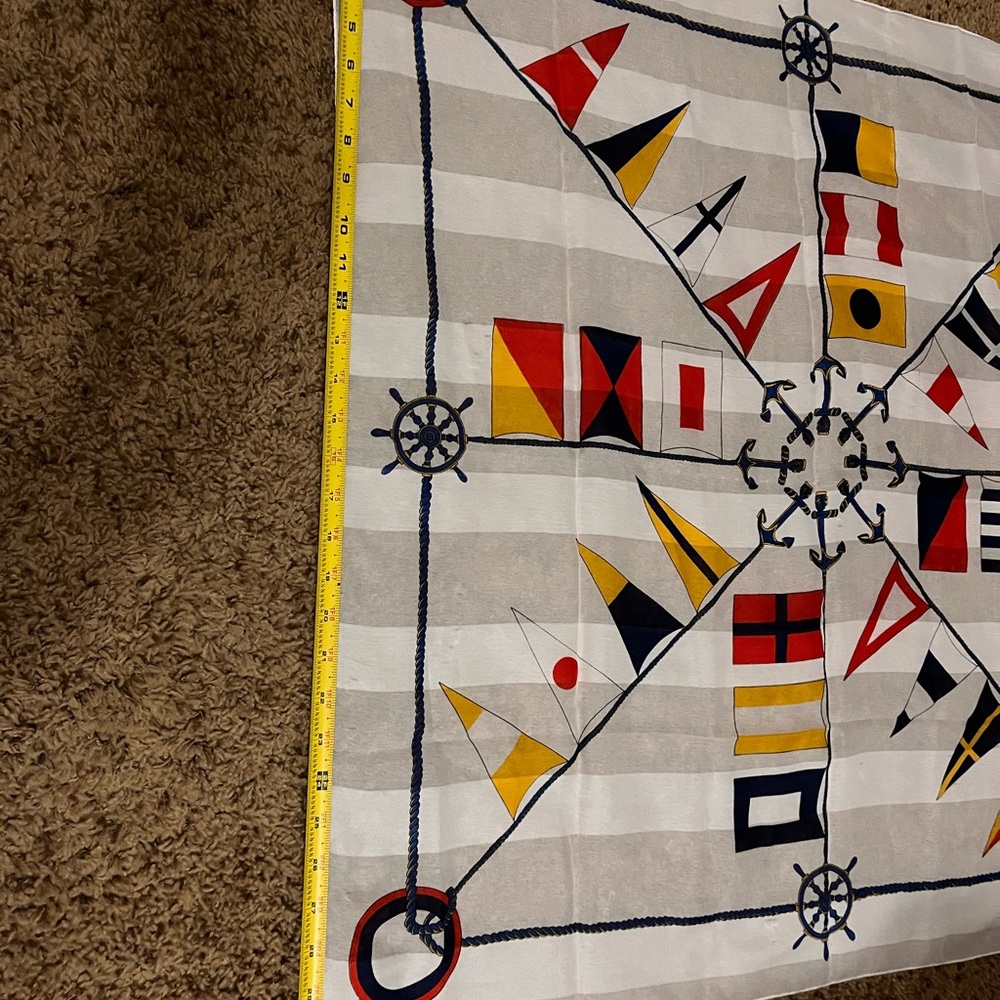 Berkshire Scarf Nautical Sail Flags Anchors Helm White Navy Red 30" Square - Picture 3 of 5